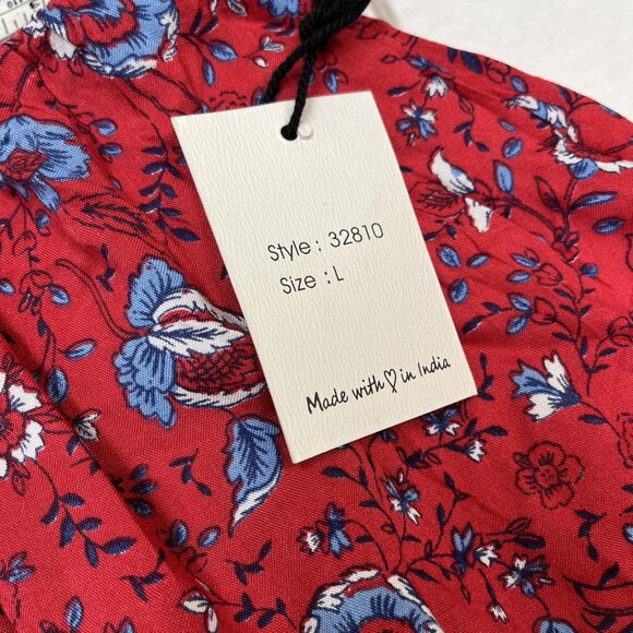 Japna Dress Women L Red Floral Strapless Maxi Tassel Slit Ruffle Beach Vacation - Picture 8 of 10